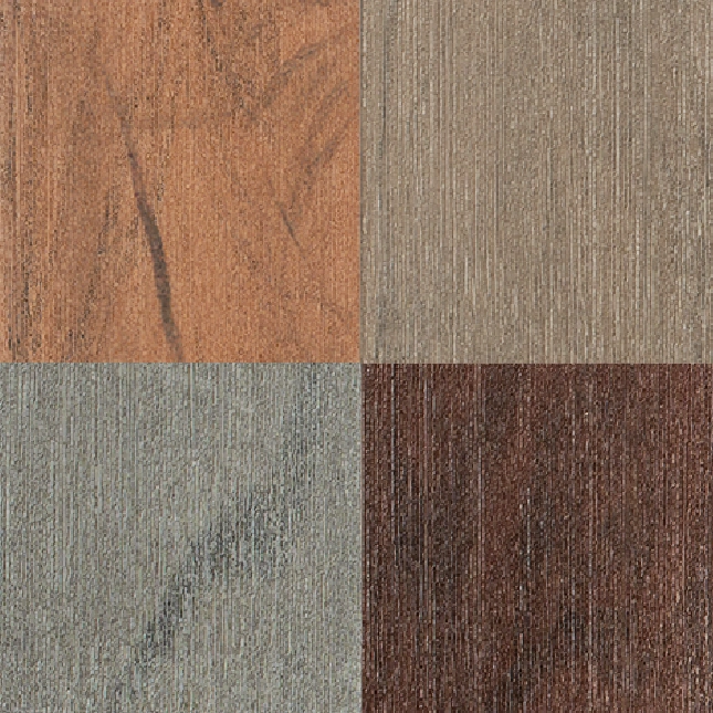 Composite decking swatches featuring Tigerwood, Hazelwood, Ash Grey, and Brazilian Cherry from TruNorth Enviroboard and Accuspan